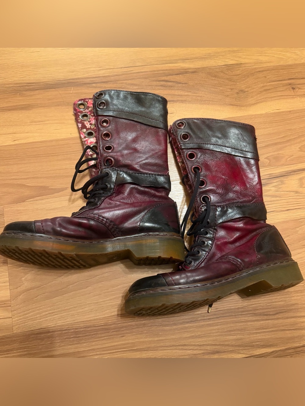 Dr. Martens Triumph 1914 Burgundy and Black Leather Lace-Up Combat Boots